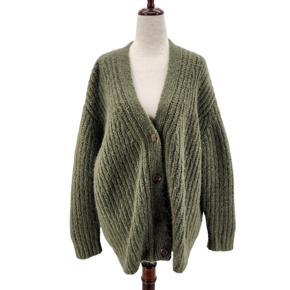 Jenni Kayne Olive Green Ribbed Button Cardigan Sweater
